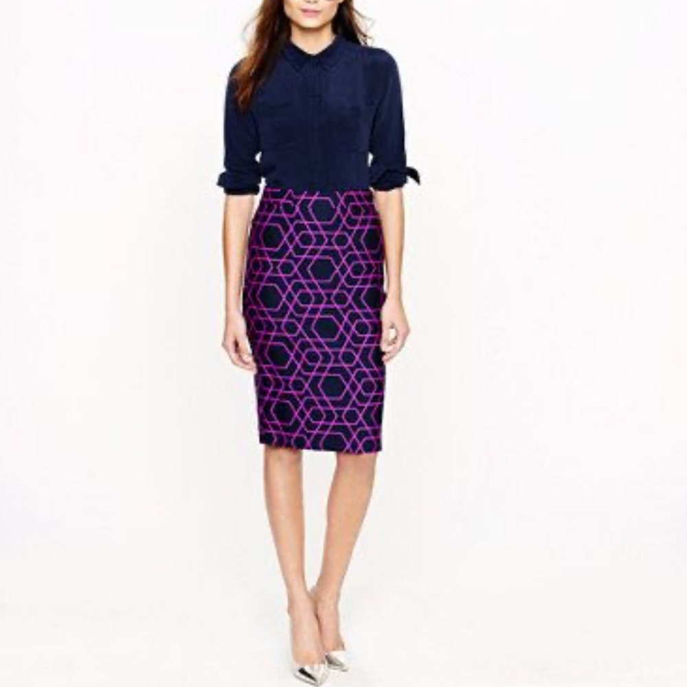 Elegant J. Crew Wool+Silk Geometric Print Pencil Skirt - 4 (S,M)